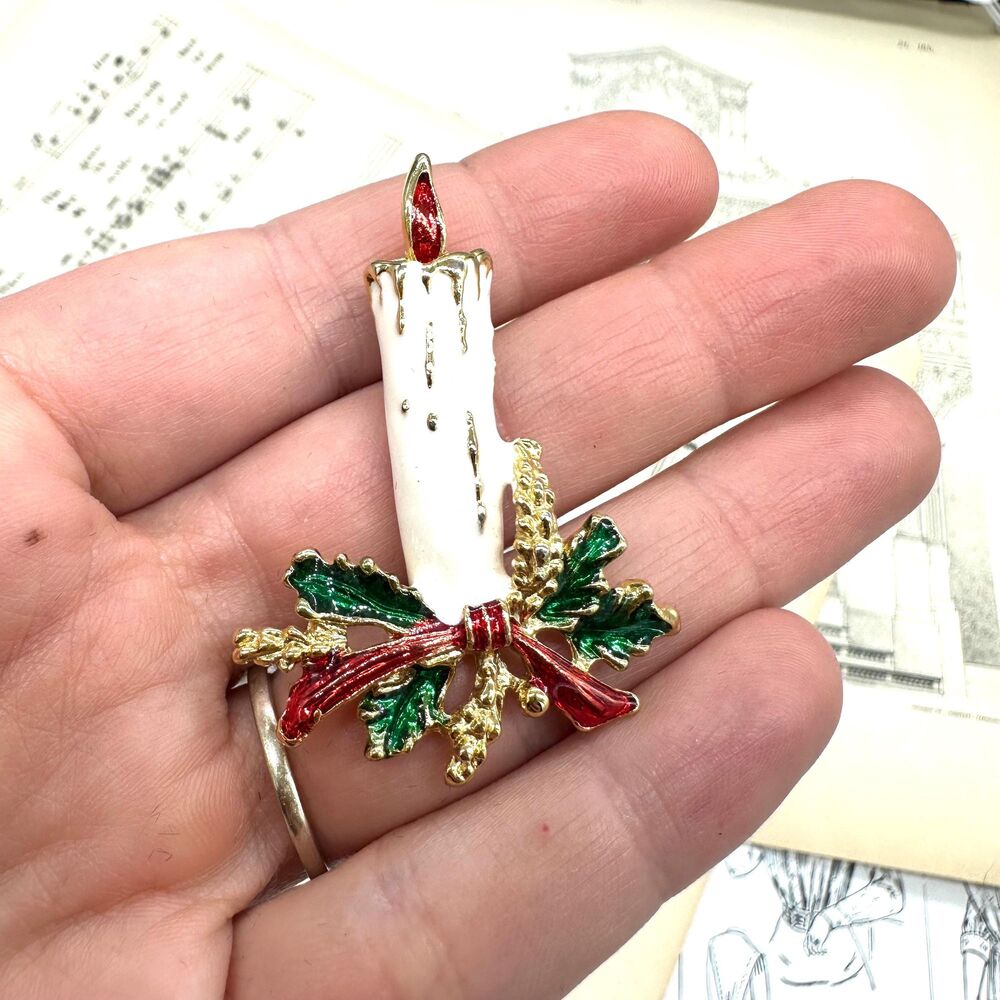 Vintage Christmas Candle Brooch Pin
